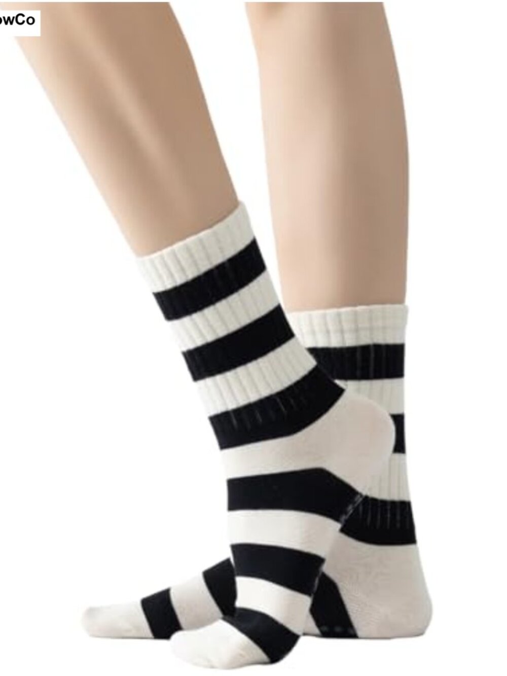 Yoga Pilates Socks with Grips for Women Non Slip Striped Cushioned Crew Socks